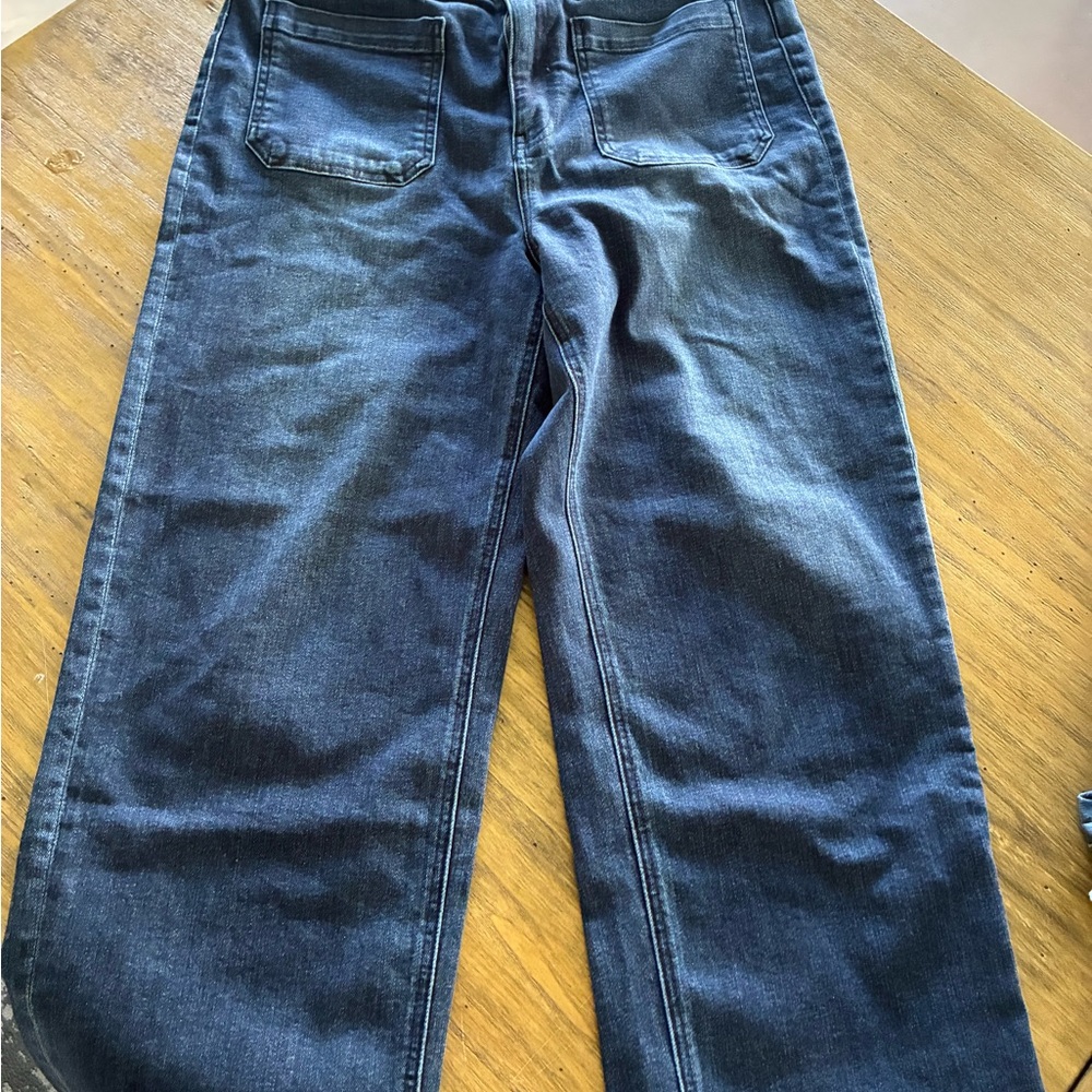 Quince Dark Blue high waisted wide leg jeans